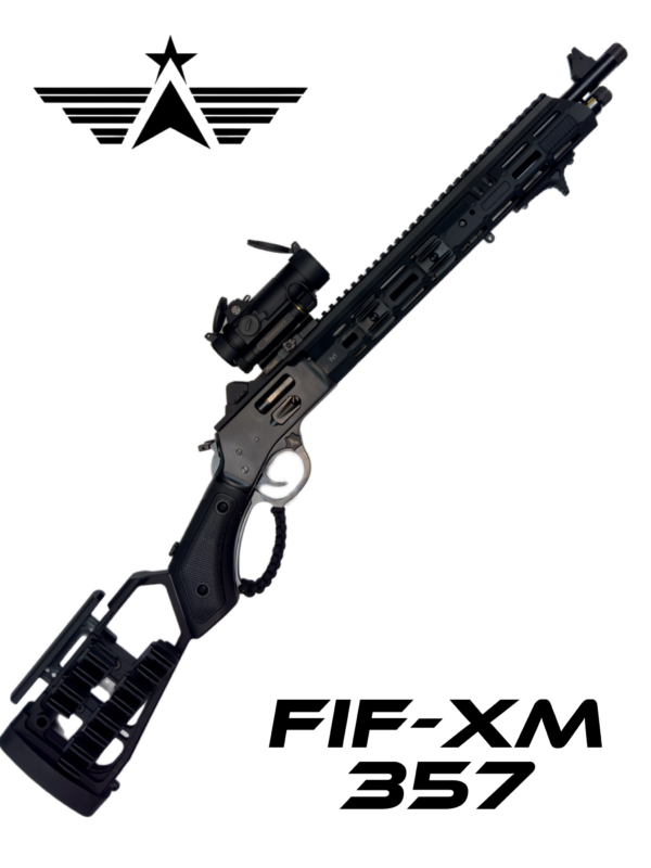 The FIF-XM 357 Henry Big Boy X Model 357 is a sleek, black, modern lever-action rifle with a tactical design. It comes equipped with an adjustable stock, a tactical rail system, and a variety of attachments such as a scope and laser sight. This .357 caliber firearm is built for precision and versatility.
