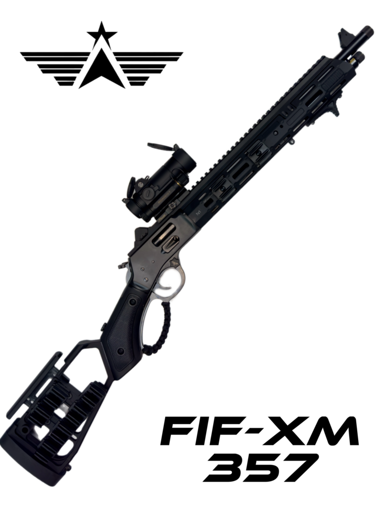 The FIF-XM 357 Henry Big Boy X Model 357 is a sleek, black, modern lever-action rifle with a tactical design. It comes equipped with an adjustable stock, a tactical rail system, and a variety of attachments such as a scope and laser sight. This .357 caliber firearm is built for precision and versatility.