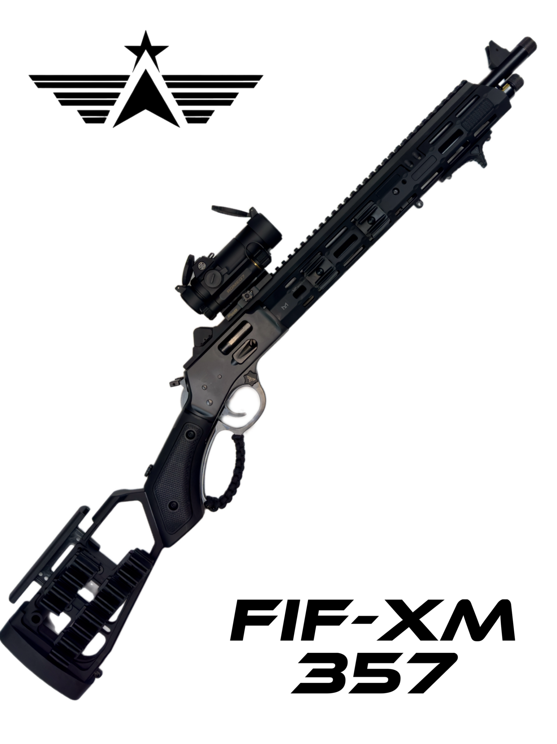 The FIF-XM 357 Henry Big Boy X Model 357 is a sleek, black, modern lever-action rifle with a tactical design. It comes equipped with an adjustable stock, a tactical rail system, and a variety of attachments such as a scope and laser sight. This .357 caliber firearm is built for precision and versatility.