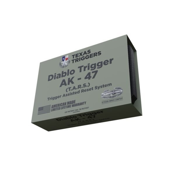 A gray box labeled "Diablo Trigger T.A.R.S." features logos and additional text, including "American Made" and "Limited Lifetime Warranty.